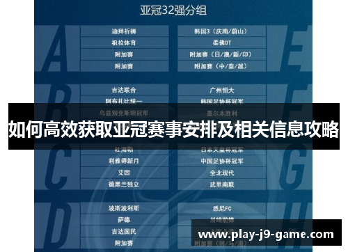 如何高效获取亚冠赛事安排及相关信息攻略 如何高效获取亚冠赛事安排及相关信息攻略