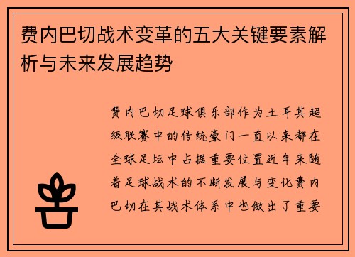 费内巴切战术变革的五大关键要素解析与未来发展趋势